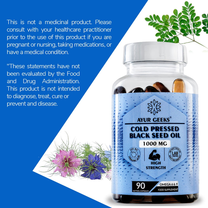 Ayurgeeks Cold Pressed Black Seed Oil 1000mg - 90 Soft Gel Capsules