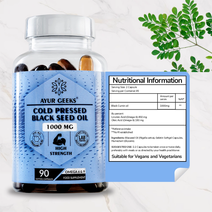 Ayurgeeks Cold Pressed Black Seed Oil 1000mg - 90 Soft Gel Capsules