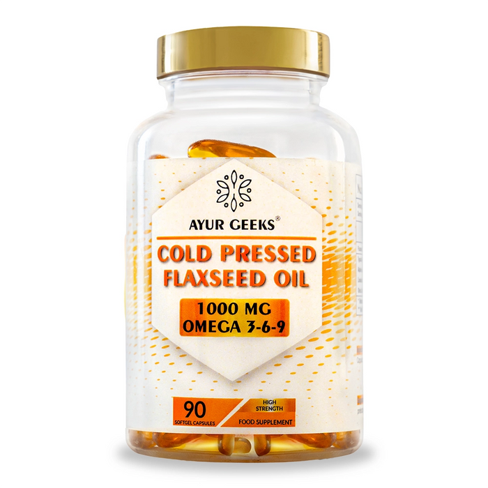 Ayurgeeks Cold Pressed Flaxseed Oil 1000mg - 90 Soft Gel Capsules