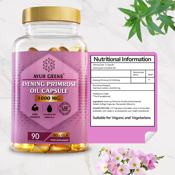 Ayurgeeks Evening primrose Oil Capsule 1000mg - 90 Softgel Capsules