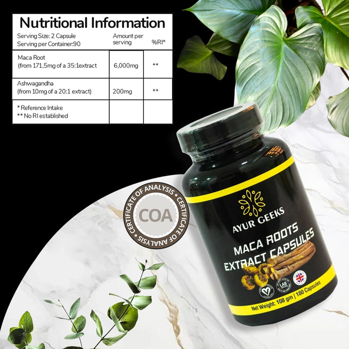 Ayurgeeks Maca Roots Extract Capsules 6000 mg - 180 Capsules